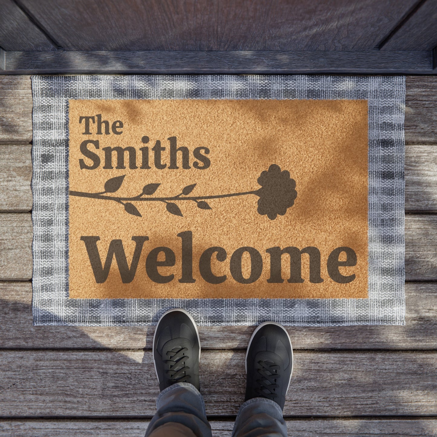 Personalized Single Flower Welcome Mat