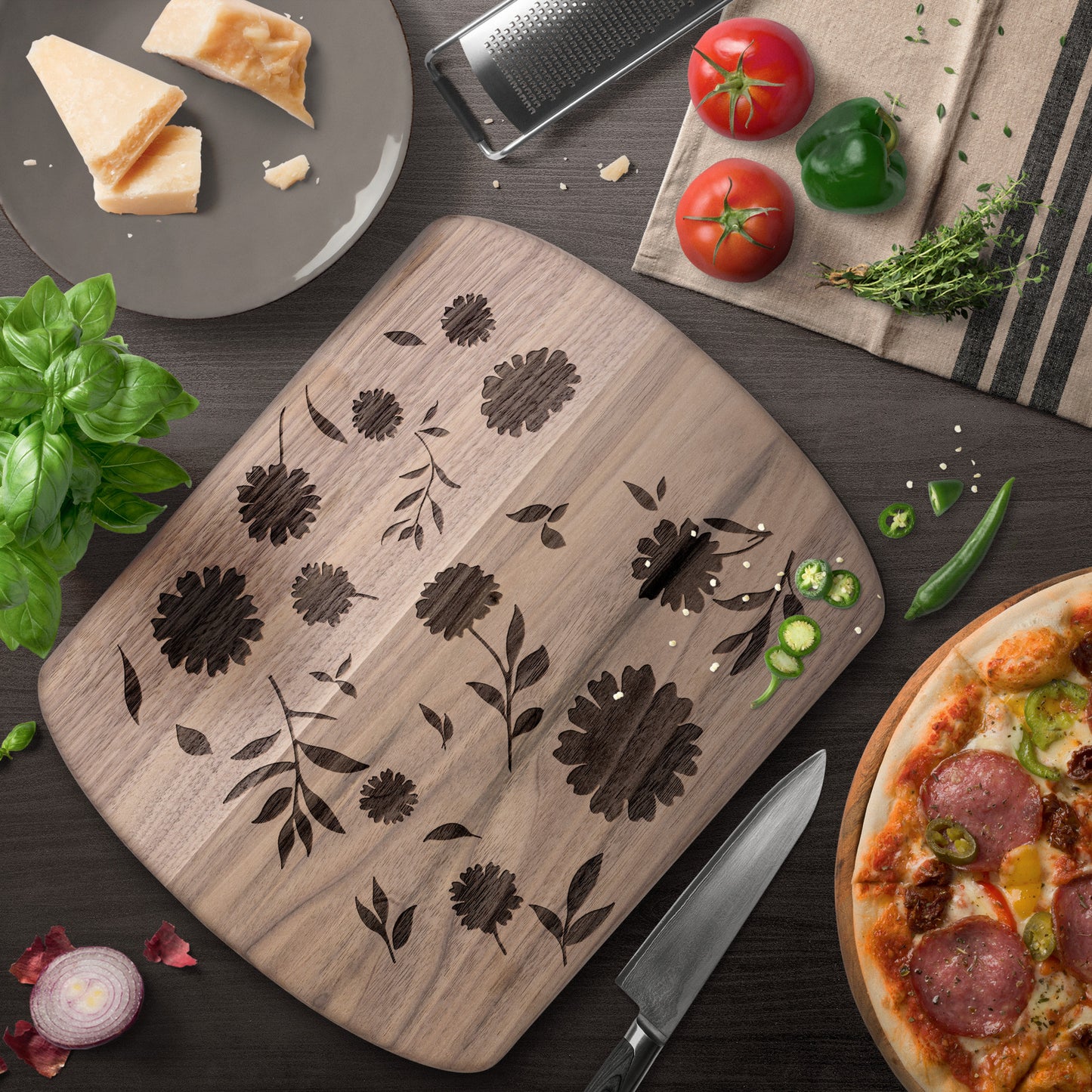 Floral Silhouette Hardwood Cutting Board