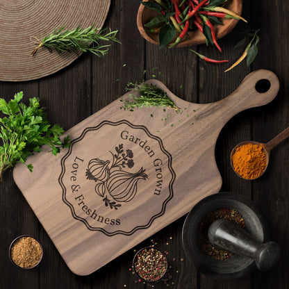 Garden Grown Love & Freshness - Hardwood Paddle Cutting Board