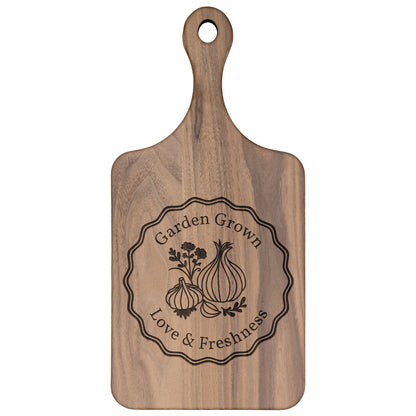 Garden Grown Love & Freshness - Hardwood Paddle Cutting Board