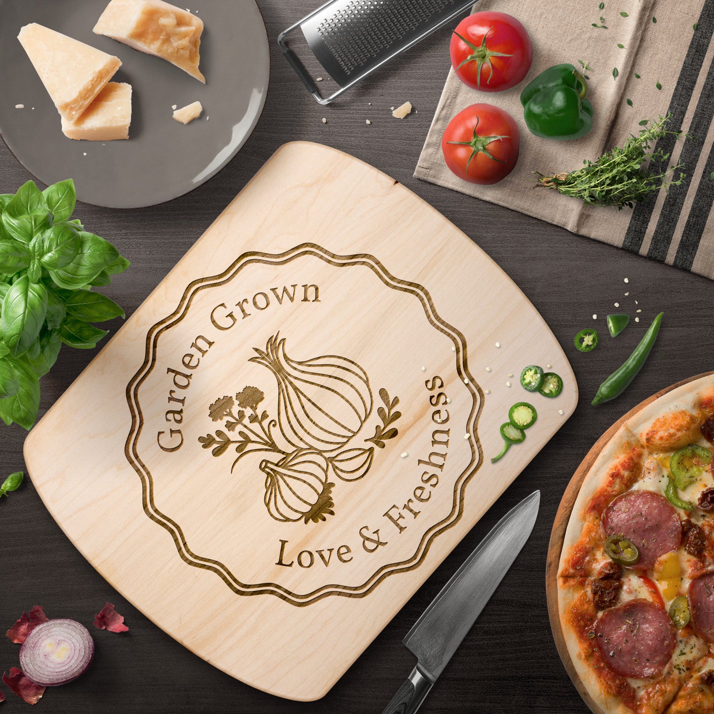 Garden Grown Love & Freshness Hardwood Cutting Board