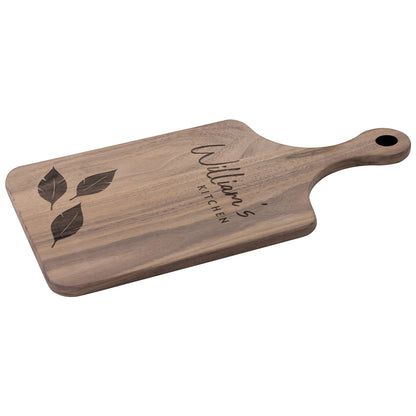 Personalized Hardwood Paddle-Style Cutting Board (Bay leaves)