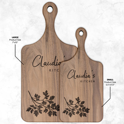 Personalized Hardwood Paddle-Style Cutting Board (Parsley)