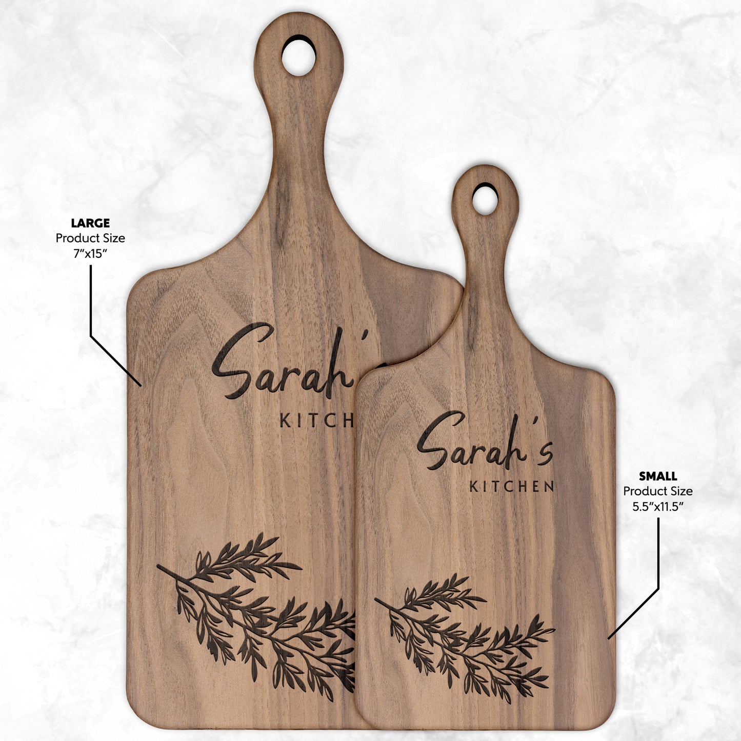 Personalized Hardwood Paddle-Style Cutting Board (Rosemary)