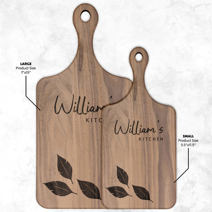 Personalized Hardwood Paddle-Style Cutting Board (Bay leaves)