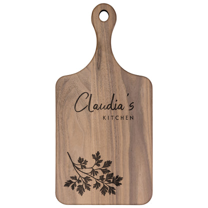 Personalized Hardwood Paddle-Style Cutting Board (Parsley)