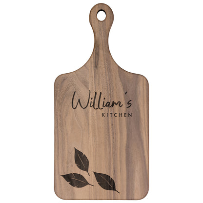 Personalized Hardwood Paddle-Style Cutting Board (Bay leaves)