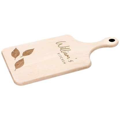 Personalized Hardwood Paddle-Style Cutting Board (Bay leaves)