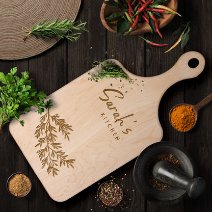 Personalized Hardwood Paddle-Style Cutting Board (Rosemary)