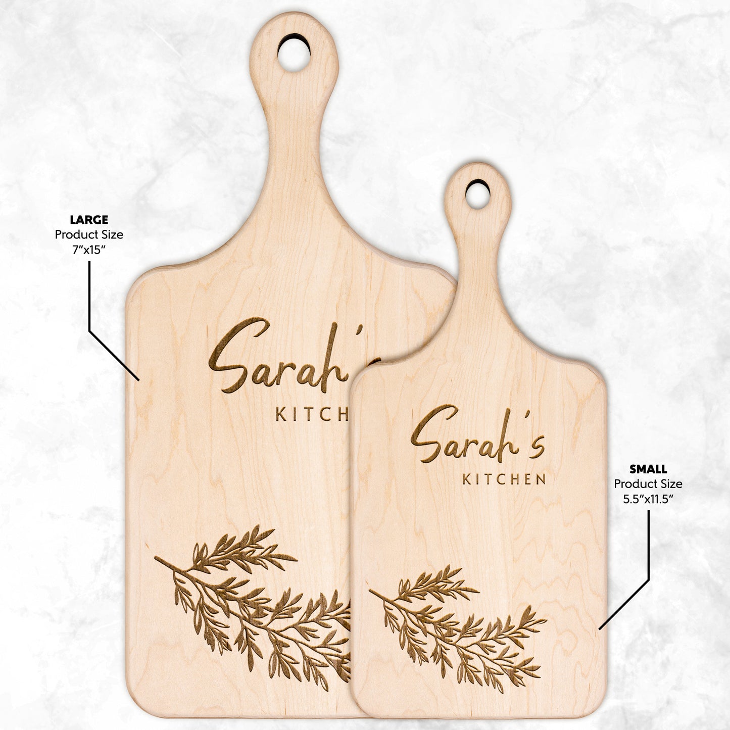 Personalized Hardwood Paddle-Style Cutting Board (Rosemary)