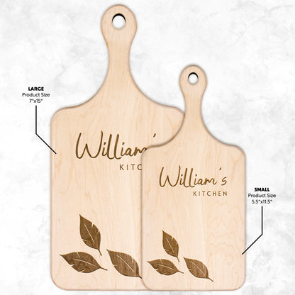 Personalized Hardwood Paddle-Style Cutting Board (Bay leaves)