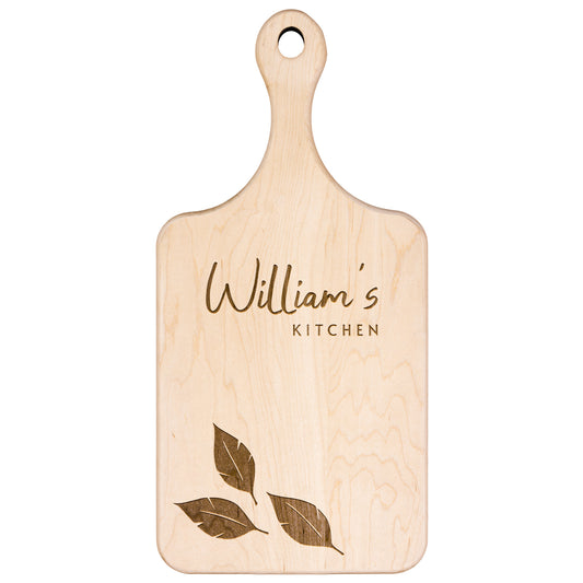 Personalized Hardwood Paddle-Style Cutting Board (Bay leaves)